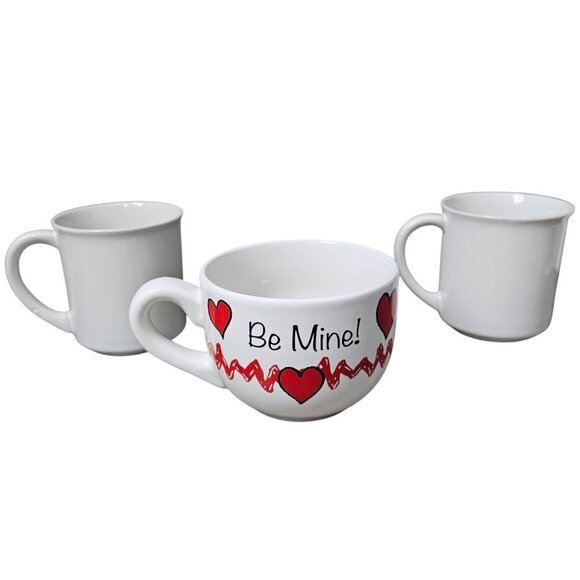 Charlie Brown Peanuts Be Mine Valentine's Day Coffee Cup Mug Hearts 3 Piece Set - Picture 10 of 10